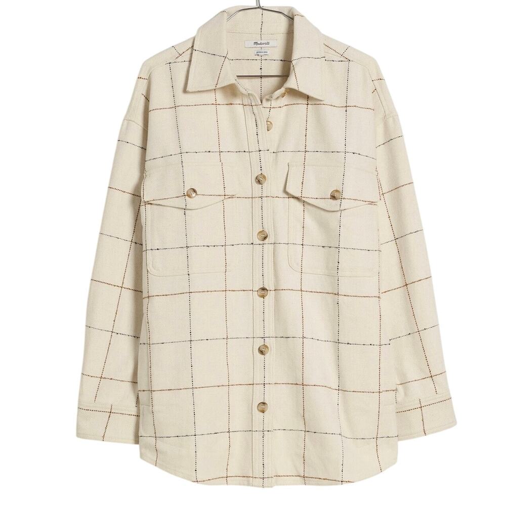 Madewell Bouclé Oversized Shirt Jacket Windowpane Plaid Shacket Size M